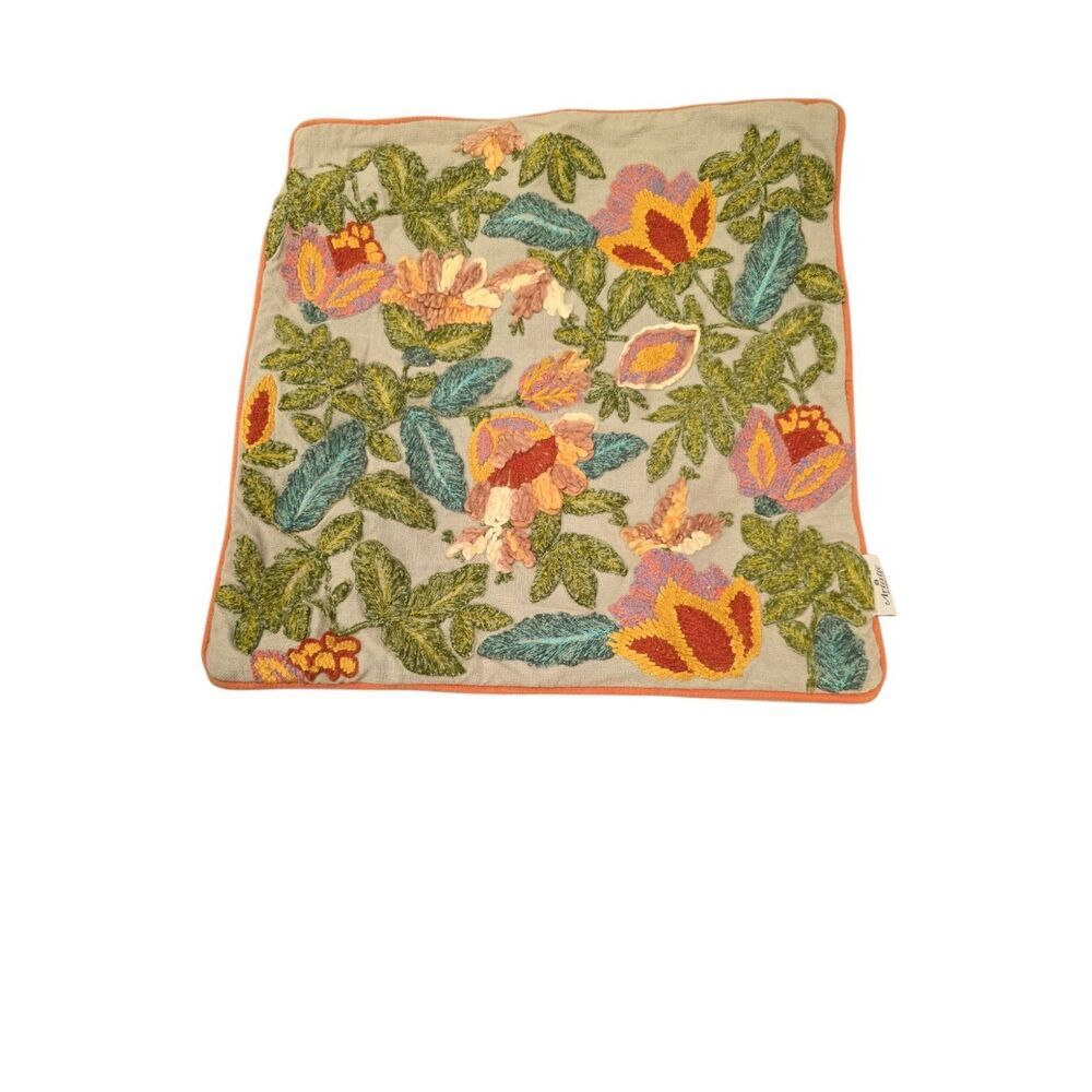 Artistic Accent Floral Print Embroidered Decorative Pillow Cover  18x19 In...